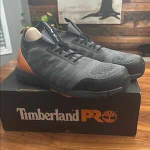 Timberland Pro Orange Gray Radius Knit Slip On Composite Safety Toe Shoe Size 14